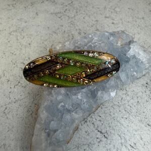 Vintage Pierre Bex Art Deco Revival Emerald Green Oval Trombone Clasp Brooch